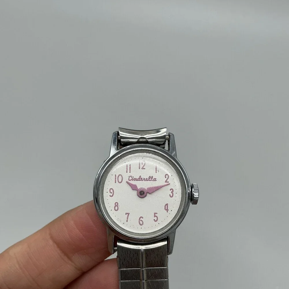 Vintage Timex Cinderella Girls Watch 24mm White Dial Pink Manual Wind Bracelet